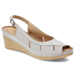 Szare Sandały Pollonus Damskie Wygodne Buty Letnie. Szare sandały Pollonus, bez wzorów, ze skóry, eleganckie, bez obcasa, na koturnie, bez zapięcia. Za 129.00 zł.