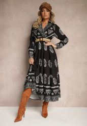 Czarna Sukienka z Wiskozą i Kopertowym Dekoltem Mirilaine. Czarne sukienki Renee, na co dzień, l, bez wzorów, z wiskozy, eleganckie, bez kołnierzyka, bez ramiączek, kopertowe. Za 89.99 zł.