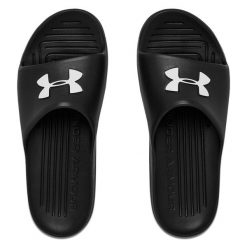 Klapki basenowe dla dorosłych Under Armour CORE PTH SL. Czarne klapki Under Armour, bez wzorów, ze skóry, bez obcasa. Za 69.99 zł.