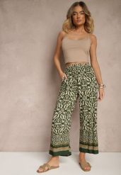 Zielone Szerokie Spodnie Culottes z Bawełny w Ornamentalny Print Lisanella. Zielone spodnie materiałowe Renee, na co dzień, l, bez wzorów, z bawełny. Za 29.99 zł.
