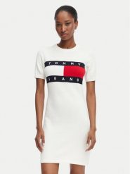 Tommy Jeans Sukienka codzienna Flag DW0DW22853 Biały Slim Fit. Białe sukienki Tommy Jeans, na co dzień, s, bez wzorów, z bawełny, bez kołnierzyka, bez ramiączek, proste. Za 449.99 zł.