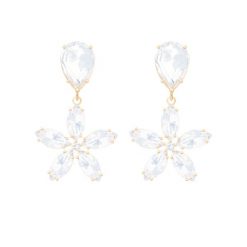 Kolczyki wiszące Glamour kwiaty 4 cm, pozłacane. Białe kolczyki Lilou, z kryształem, pozłacane. Za 299.00 zł.