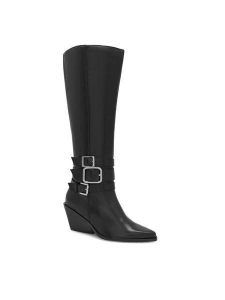 Eva Minge Kozaki CAREI-111347 Czarny. Czarne kozaki Eva Minge, ze skóry, bez obcasa, na słupku, bez zapięcia. Za 449.99 zł.