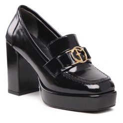 Półbuty Eva Minge. Czarne czółenka Eva Minge, bez wzorów, bez obcasa, na obcasie, bez zapięcia. Za 329.99 zł.