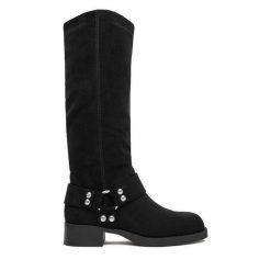 Kowbojki JENNY. Czarne kozaki Jenny, bez obcasa, na płaskiej podeszwie, bez zapięcia. Za 229.99 zł.