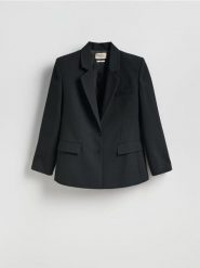 Marynarka z wełną - czarny. Czarne marynarki i żakiety Reserved, l, bez wzorów, z tkaniny. Za 499.99 zł.