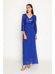 ASSUILI Sukienka w kolorze niebieskim rozmiar: 34. Niebieskie sukienki Assuili, bez wzorów, klasyczne, bez kołnierzyka, bez ramiączek, maxi. Za 208.99 zł.