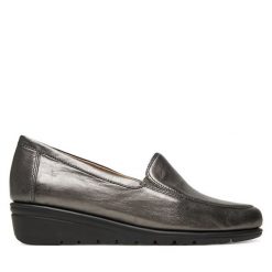 Półbuty Caprice. Szare czółenka Caprice, bez wzorów, bez obcasa, na koturnie, bez zapięcia. Za 279.99 zł.
