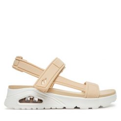 Sandały Skechers. Brązowe sandały Skechers, bez wzorów, bez obcasa, na koturnie, bez zapięcia. Za 229.99 zł.