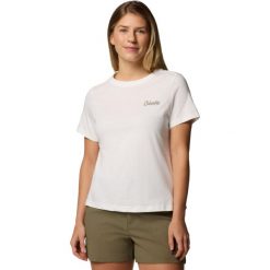 T-shirt sportowy z krótkim rękawem damski Rolling Bend Graphic SS Tee. Brązowe koszulki sportowe Columbia, bez wzorów, z bawełny, bez ramiączek. Za 99.99 zł.