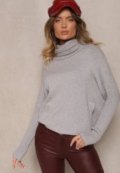 Jasnoszary Golf z Kieszeniami z Dzianiny z Wiskozą Lannorella. Szare golfy Renee, l, z aplikacjami, z dzianiny, bez ramiączek. Za 84.99 zł.