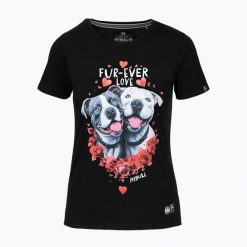 Koszulka damska Pitbull Fur Ever Love. Czarne koszulki sportowe PITBULL, bez wzorów, bez ramiączek. Za 99.99 zł.