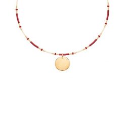 Naszyjnik z różowymi japońskimi koralikami Miyuki z medalikiem. Czerwone naszyjniki Lilou, z turkusem, pozłacane. Za 388.00 zł.