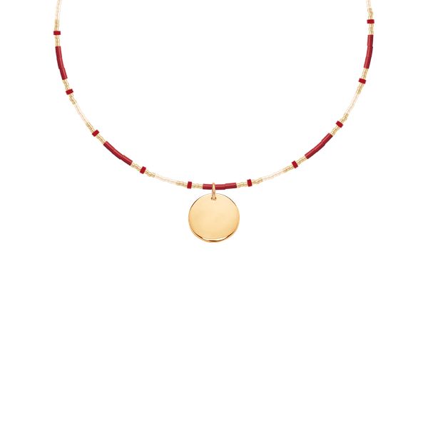 Naszyjnik z różowymi japońskimi koralikami Miyuki z medalikiem. Czerwone naszyjniki Lilou, z turkusem, pozłacane. Za 388.00 zł.