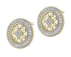 Kolczyki z żółtego złota z diamentami - rozety - 0,18 ct - próba 585. Żółte kolczyki Apart, z diamentem, złote. Za 2,990.00 zł.