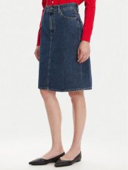 Tommy Hilfiger Spódnica jeansowa WW0WW45666 Granatowy Straight Fit. Niebieskie spódnice TOMMY HILFIGER, bez wzorów, z bawełny. Za 429.99 zł.