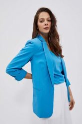 Marynarka z rękawami 3/4 i kieszeniami lazurowa. Niebieskie marynarki i żakiety MOODO, xs, bez wzorów, z elastanu. W wyprzedaży za 85.49 zł.