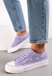 Fioletowe Trampki Przed Kostkę z Ażurową Cholewką Shiliarre. Fioletowe trampki Renee, w ażurowe wzory, przed kostkę, bez zapięcia. Za 79.99 zł.