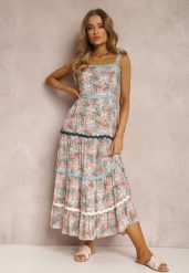 Różowa Sukienka Astena. Czerwone sukienki Renee, na lato, l, w ażurowe wzory, z koronki, boho, bez kołnierzyka, bez ramiączek, midi. Za 79.99 zł.