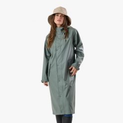 Kurtka przeciwdeszczowa damska do wędrówek wodoodporna Väderöarna Long Coat W. Niebieskie kurtki sportowe SWEDEMOUNT, bez wzorów, bez kaptura. Za 329.99 zł.