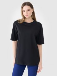 4F T-shirt oversize gładki damski - czarny XS. Czarne t-shirty 4f, xs, bez wzorów, z bawełny, bez kołnierzyka, bez ramiączek. W wyprzedaży za 39.99 zł.