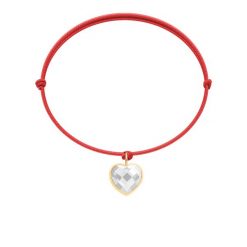 Bransoletka z pozłacanym sercem z białym kryształem na cienkim czerwonym sznurku. Białe bransoletki Lilou, pozłacane. Za 99.00 zł.