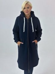 Ciepła dresowa płaszczo-bluza Daria w granatowym kolorze XXL OVERSIZE WIOSNA. Brązowe bluzy Moda Size Plus Iwanek, na wiosnę, l, bez wzorów, z bawełny, bez kaptura. Za 359.90 zł.