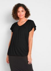 T-shirt z mieszanki wiskozy. Zielone t-shirty bonprix, bez wzorów, z wiskozy, bez kołnierzyka, bez ramiączek. Za 64.99 zł.