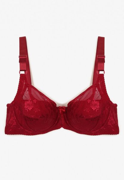 Bordowy Koronkowy Biustonosz Zapinany na Haftki z Regulowanymi Ramiączkami Dimiasha. Czerwone biustonosze Renee, bez wzorów, z jeansu. Za 19.99 zł.