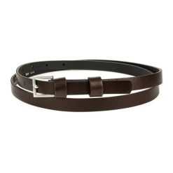 Pasek damski wąski solidny skórzany do sukienki brązowy S18 : Kolory - brązowy, beżowy, Rozmiar pasków - r.90-105 cm. Brązowe paski bez wzorów. Za 45.09 zł.