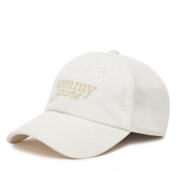 Czapka z daszkiem Tommy Jeans. Białe czapki Tommy Jeans, bez wzorów, z jeansu. Za 104.99 zł.