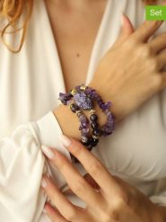 Pierres de Jade Bransoletki (3 szt.) z ametystami rozmiar: onesize. Różowe bransoletki Pierres de Jade, z ametystem, z mosiądzu. Za 127.95 zł.