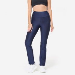 Legginsy fitness damskie Domyos. Niebieskie legginsy DOMYOS, l, bez wzorów, z elastanu, z podwyższonym stanem. Za 59.99 zł.