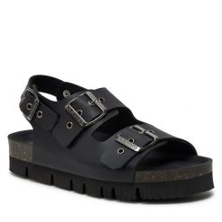 Sandały Dr. Brinkmann. Czarne sandały Dr. Brinkmann, bez wzorów, bez obcasa, na płaskiej podeszwie, bez zapięcia. Za 269.99 zł.