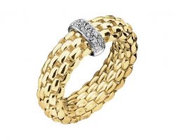 Pierścionek FOPE FLEX'IT z żółtego i białego złota z brylantami - 0,10 ct - próba 750. Białe pierścionki Fope, z brylantem, złote. Za 19,590.00 zł.
