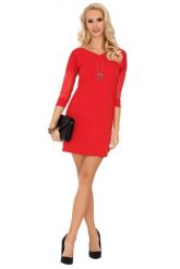 Czerwona Dopasowana Sukienka z Transparentnym Rękawem 3/4. Czerwone sukienki Merribel, l, bez wzorów, z bawełny, wizytowe, bez kołnierzyka, bez ramiączek, dopasowane. Za 108.90 zł.