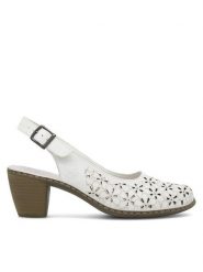 Rieker Sandały 40981-80 Biały. Białe sandały Rieker, bez wzorów, ze skóry, bez obcasa, na słupku, bez zapięcia. Za 259.99 zł.