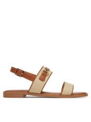 Nine West Sandały 678322-CCC Beżowy. Brązowe sandały Nine West, bez wzorów, z materiału, bez obcasa, na płaskiej podeszwie, bez zapięcia. Za 169.99 zł.