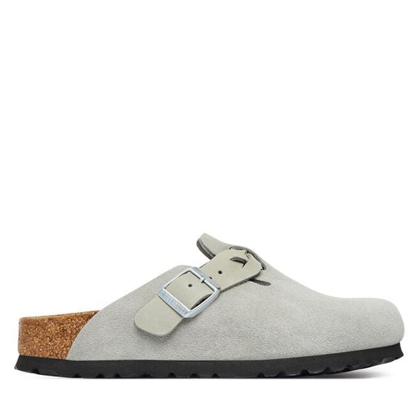 Klapki Birkenstock. Szare klapki Birkenstock, bez wzorów, bez obcasa. Za 623.99 zł.