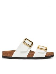 Birkenstock Klapki Sydney Cushion Buckle 1029438 Biały. Białe klapki Birkenstock, bez wzorów, ze skóry, bez obcasa. Za 429.99 zł.