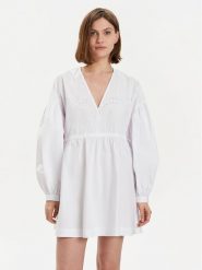 Pinko Sukienka codzienna Ace Ventura Abito 103723 A1XO Biały Regular Fit. Białe sukienki Pinko, na co dzień, xs, bez wzorów, z bawełny, bez kołnierzyka, bez ramiączek, proste. Za 659.99 zł.