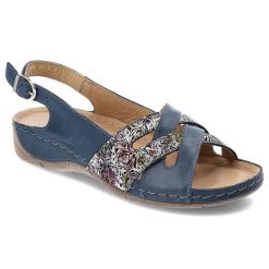 Granatowe Sandały Helios Wygodne Obuwie Damskie Ze Skóry Naturalnej. Niebieskie sandały Helios, z aplikacjami, ze skóry, eleganckie, bez obcasa, bez zapięcia. Za 259.00 zł.