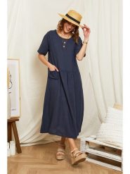 Rodier Lin Lniana sukienka w kolorze granatowym rozmiar: XL/XXL. Niebieskie sukienki Rodier Lin, na co dzień, xl, bez wzorów, ze lnu, bez kołnierzyka, bez ramiączek, maxi, proste. Za 193.24 zł.