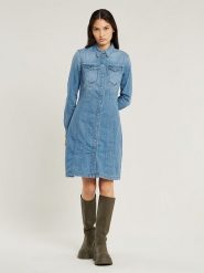 G-Star Sukienka dżinsowa w kolorze błękitnym rozmiar: S. Niebieskie sukienki G-Star, s, bez wzorów, z bawełny, retro, bez kołnierzyka, bez ramiączek, midi. Za 260.35 zł.