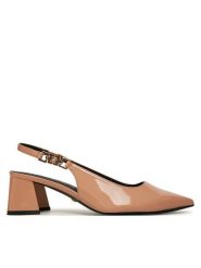 Guess Sandały FLPZAB PAF05 Beżowy. Brązowe sandały Guess, z aplikacjami, ze skóry, bez obcasa, na słupku, bez zapięcia. Za 319.99 zł.
