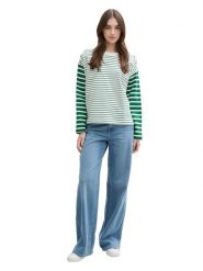 TOM TAILOR Denim Bluza w kolorze zielono-białym rozmiar: XS. Białe bluzy TOM TAILOR DENIM, xs, bez wzorów, z bawełny, bez kaptura. Za 74.81 zł.