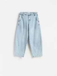 Jeansy barrel leg z przeszyciami - niebieski. Niebieskie jeansy Reserved, bez wzorów. Za 139.99 zł.