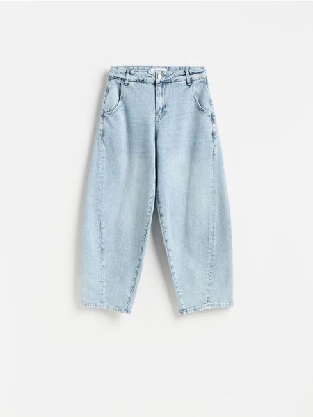 Jeansy barrel leg z przeszyciami - niebieski. Niebieskie jeansy Reserved, bez wzorów. Za 139.99 zł.