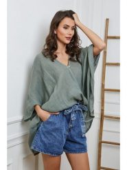 Fleur de Lin Lniana bluzka w kolorze khaki rozmiar: M. Brązowe bluzki Fleur de Lin, m, bez wzorów, ze lnu, z asymetrycznym kołnierzem, bez ramiączek. Za 158.47 zł.