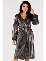 Awama Sukienka w kolorze antracytowym rozmiar: S. Brązowe sukienki Awama, s, bez wzorów, z tkaniny, bez kołnierzyka, bez ramiączek, midi. Za 194.99 zł.